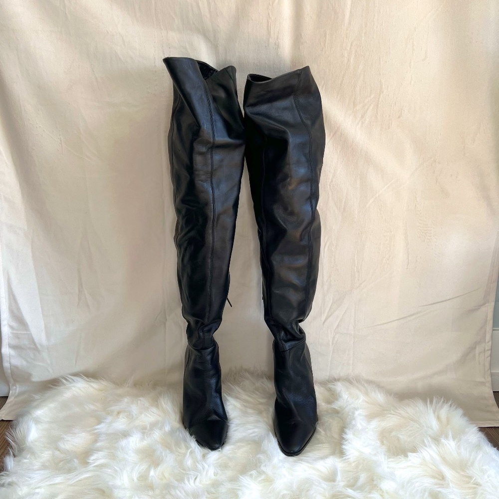 Zara Black Leather Over-the-Knee Boots.